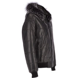 Men's Leather Hooded Bomber Jacket Black: 1160