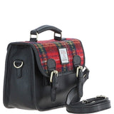 Ashwood Leather & Harris Tweed® Cloth Small Satchel Bag Black/Red: TW-67-14-BR