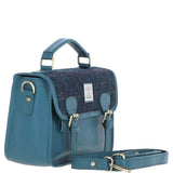 Ashwood Leather & Harris Tweed® Cloth Satchel Bag Teal/Navy: TW-68-16-TN