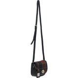 Ashwood Leather & Harris Tweed® Cloth Saddle Crossbody Bag with Twist Lock Black/Green/Red: TW-30-07-BR