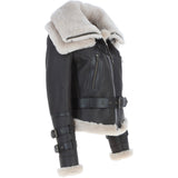 Womens Aviator Shearling Leather Jacket Brown/Cream: KB-451 DC