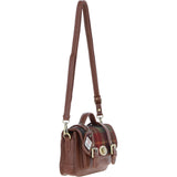 Ashwood Leather & Harris Tweed® Cloth Small Satchel Bag with Twist Lock Tan/Green/Red: TW-33-08-TR
