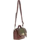 Ashwood Leather & Tweed Small Satchel Bag with Twist Lock Tan/Green Check: TW-33-010-TGNH