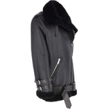 Womens Oversized Sheepskin Flying Jacket Black: KB-20091