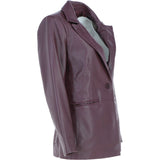 Womens Leather Fashion Single Breasted Blazer Burgundy: AWL-Blazer