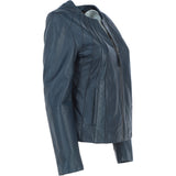 Womens Collarless Leather Jacket Navy/nap: AWL-280