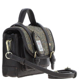 Ashwood Leather & Harris Tweed® Cloth Mini Satchel Bag with Twist Lock Brown/Green: TW-32-09-BG