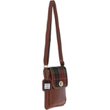Ashwood Leather & Harris Tweed® Cloth Twist Lock Crossbody Bag Tan/Green/Red: TW-31-08-TR