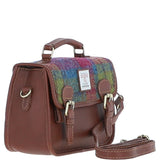 Ashwood Leather & Harris Tweed® Cloth Small Satchel Bag Tan/Purple: TW-67-13-TP