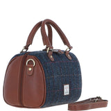 Ashwood Leather & Harris Tweed® Cloth Medium Barrel Bag Tan/Navy: TW-62-11-TN