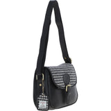 Elegant Ashwood Leather & Harris Tweed® Cloth Crossbody Bag Black/White: TW-27-012-BW