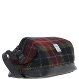 Ashwood Leather & Harris Tweed® Cloth Unisex Washbag Black/Green/Red: TW-40-07-BR