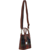 Ashwood Leather & Harris Tweed® Cloth Handbag with Removable Crossbody Strap Tan/Green/Red: TW-21-08-TR