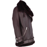 Womens Oversized Sheepskin Flying Biker Jacket Bordeaux: KB-20091