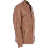 Ashwood Men’s Casual Real Leather Jacket with Mandarin Collar and Hidden Zip Tan: AWM-COOPER