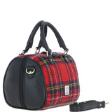 Ashwood Leather & Harris Tweed® Cloth Medium Barrel Bag Black/Red: TW-62-14-BR