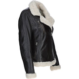 Womens Shearling Biker Jacket Brown: 2418