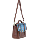 Ashwood Leather & Harris Tweed® Cloth Large Satchel Bag with Twist Lock Tan/TL Blue: TW-35-05-TB