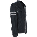 Men's Real Leather Biker Jacket With Stitch Detailings Black: AWM-NOVA2