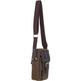 Fenland Canvas & Leather body Bag Brandy/Green: FEN-750