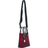 Ashwood Leather & Harris Tweed® Cloth Handbag with Removable Crossbody Strap Navy/Pink: TW-21-06-NP