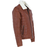 Ashwood Men’s Real Leather Puffer Jacket in Regular Fit with Faux Fur Collar Tan: AWM-Puffer