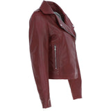 Short Leather Biker Jacket Burgundy: 6617