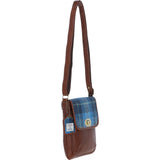 Ashwood Leather & Harris Tweed® Cloth Twist Lock Crossbody Bag Tan/LT Blue: TW-31-05-TB