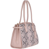 Suede Snake Print Long Handled Three Section Shoulder Bag Pink – 62676