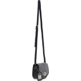 Ashwood Leather & Harris Tweed® Cloth Saddle Crossbody Bag with Twist Lock Black/White: TW-30-012-BW
