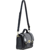 Ashwood Leather & Harris Tweed® Cloth Medium Satchel Bag with Twist Lock Black/White: TW-34-012-BW