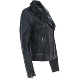 Ladies biker Jacket with Zippered Pockets Black: AWL-621