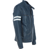 Men's Real Leather Biker Jacket With Stitch Detailings Navy: AWM-NOVA2
