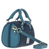 Ashwood Leather & Harris Tweed® Cloth Small Barrel Bag Teal/Navy: TW-61-16-TN