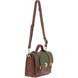 Ashwood Leather & Tweed Medium Satchel Bag with Twist Lock Tan/Green Check: TW-34-010-TGNH
