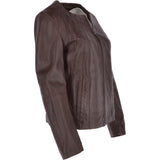 Womens Collarless Leather Jacket  Mid Brown/nap: AWL-280