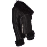 Womens Long Curly Sheepskin Suede Pilot Jacket Black: P-36