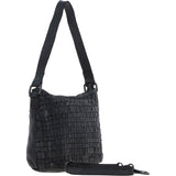 Vintage Woven Leather Shoulder Bag Black:  D-73