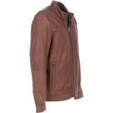 Ashwood Men’s Real Leather Jacket with Mandarin Collar and Zip Brown: NEW COOPER