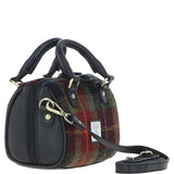 Ashwood Leather & Harris Tweed® Cloth Small Barrel Bag Black/Green/Red: TW-61-07-BR