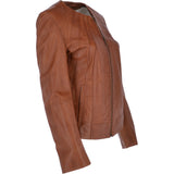 Womens Collarless Leather Jacket Tan/nap: AWL-280