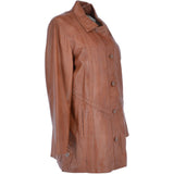 Womens Single Breasted Oversized Leather Coat Cognac/app: IVONNE 2