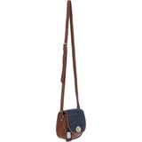 Ashwood Leather & Harris Tweed® Cloth Saddle Crossbody Bag with Twist Lock Tan/Navy: TW-30-011-TN