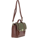 Ashwood Leather & Tweed Large Satchel Bag with Twist Lock Tan/Green Check: TW-35-10-TGNH