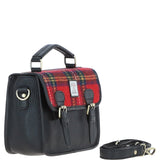 Ashwood Leather & Harris Tweed® Cloth Satchel Bag Black/Red: TW-68-14-BR