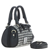 Ashwood Leather & Harris Tweed® Cloth X-Small Barrel Bag Black/White: TW-60-12-BW