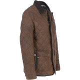 Mens Trapper Diamond Quilted Leather Jacket with Corduroy Brando Collar Brown 27: 162222