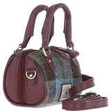 Ashwood Leather & Harris Tweed® Cloth X-Small Barrel Bag Wine/Mcload: TW-60-17-WM