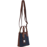 Ashwood Leather & Harris Tweed® Cloth Handbag with Removable Crossbody Strap Tan/Navy: TW-21-011-TN