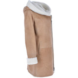 Ladies Hooded Sheepskin Coat Tan: KB 999
